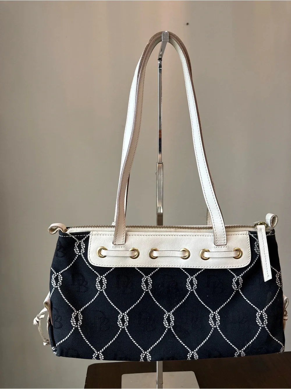 Dooney & Bourke Bag Canvas Exterior Signature Nautical Rope Print RARE